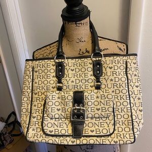 Dooney & Bourke Ivory & black handbag w/ leather accents & dustbag